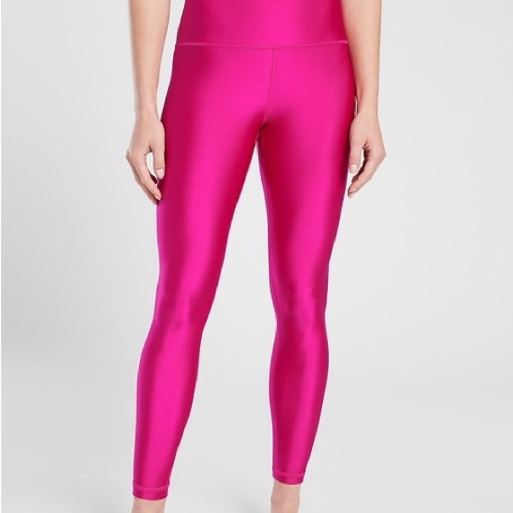 Athleta Elation Shine Tights Womens SZ S Barbie Pink Feminine Romantic Glow